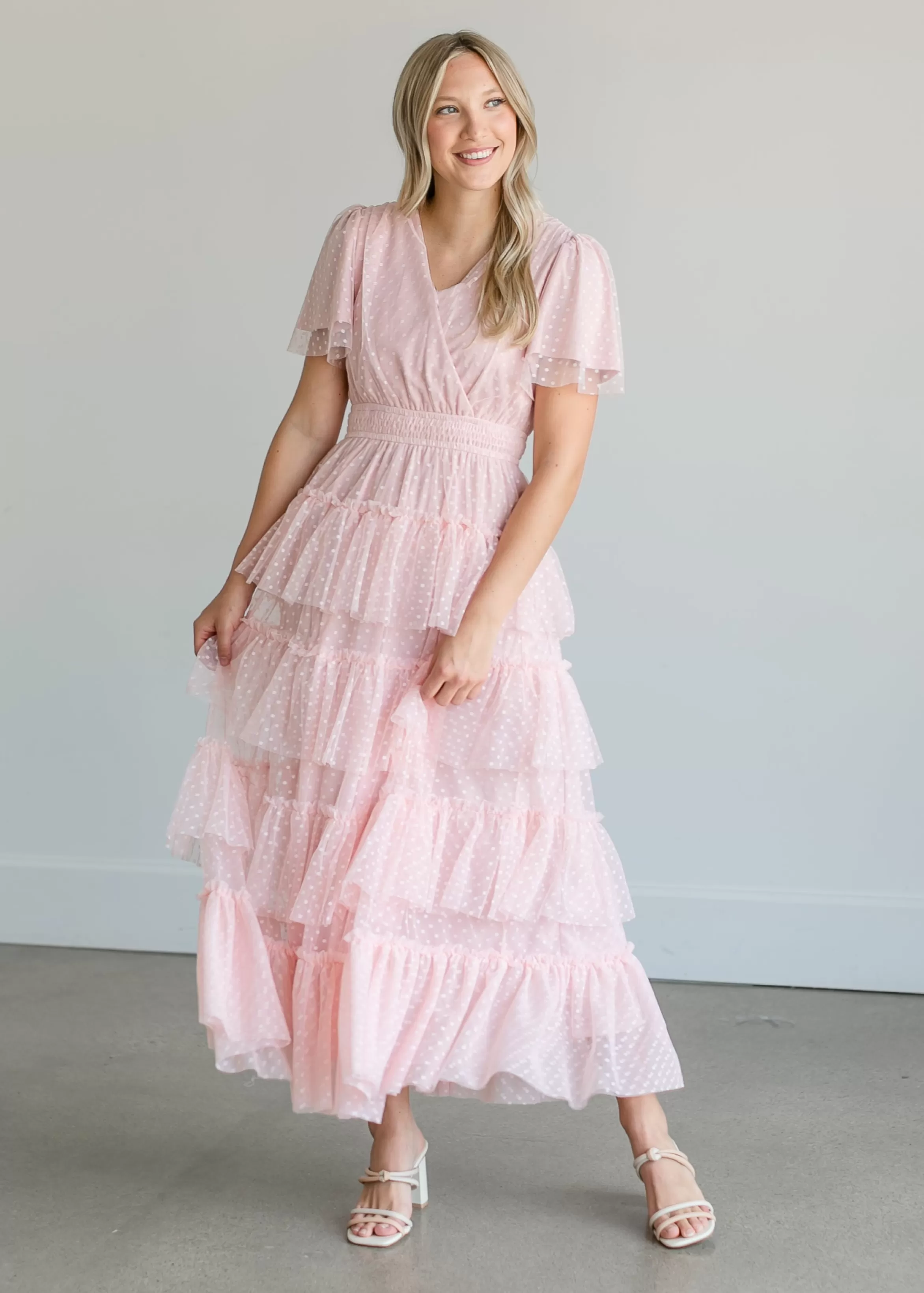 Tea N Rose Wrap Swiss Dot Tulle Midi Dress Outlet